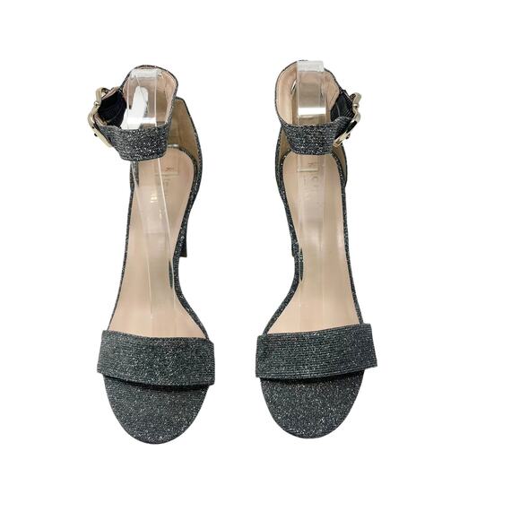 NWOB Kate Spade Smoke Silver Glitter Strap Block Heels Size 7 - Picture 1 of 9